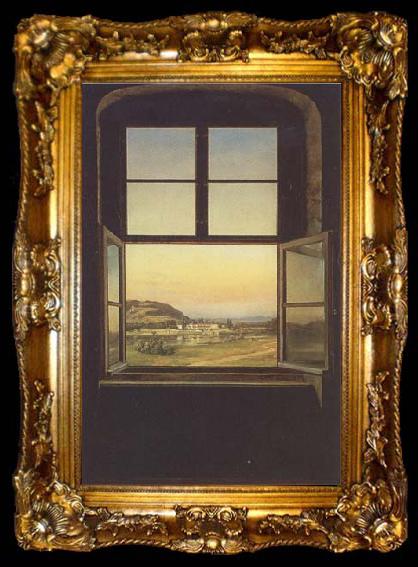 framed  johann christian Claussen Dahl View through a Window to the Chateau of Pillnitz (mk09), ta009-2
